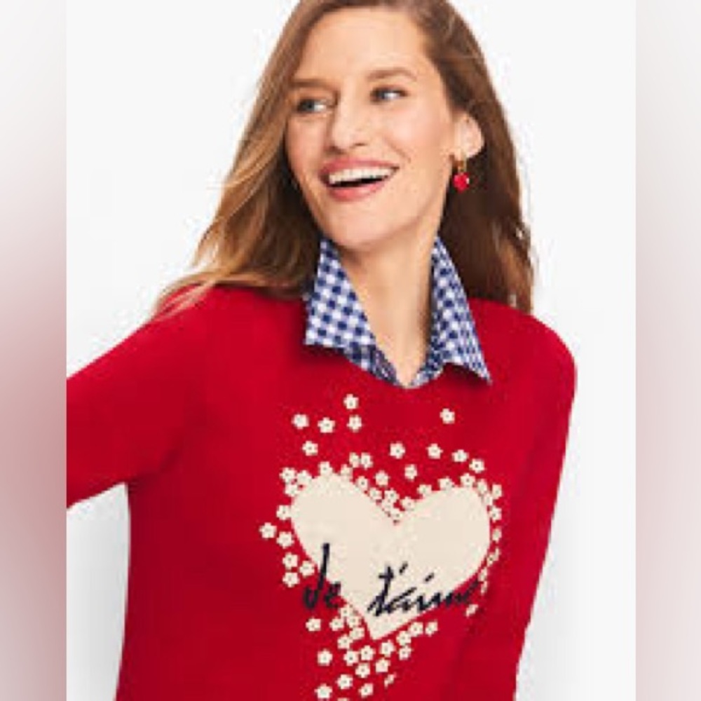 Talbots Cherry Red Je t’aime sweater